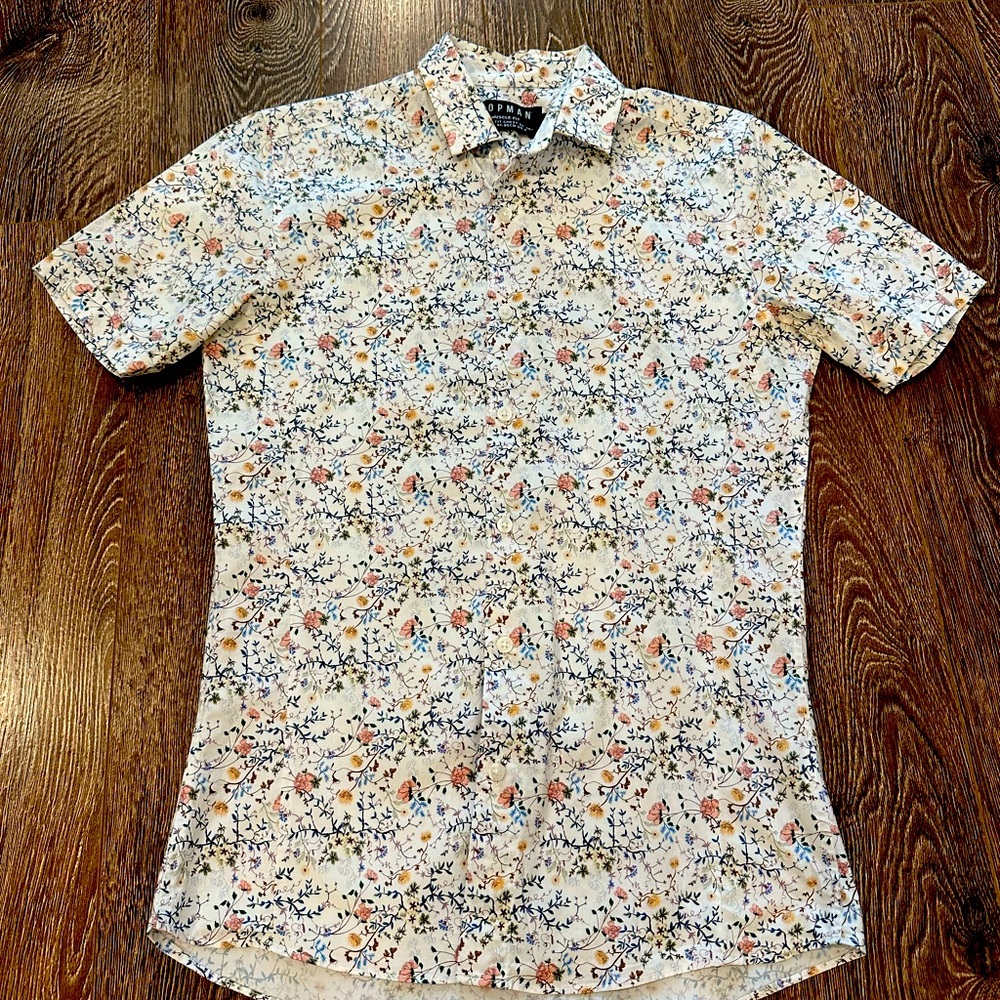 Topman Floral All Over Classy Dress Shirt Short - Sleeve Slim Fit Size Small